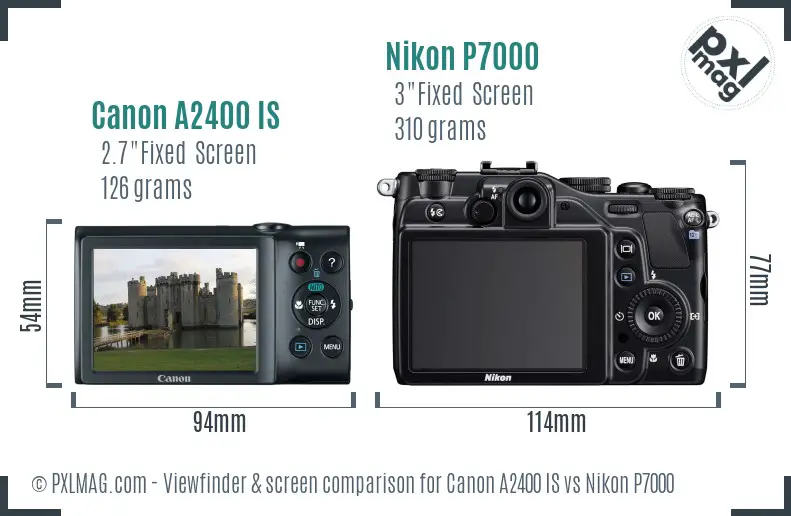 Canon A2400 IS vs Nikon P7000 Screen and Viewfinder comparison