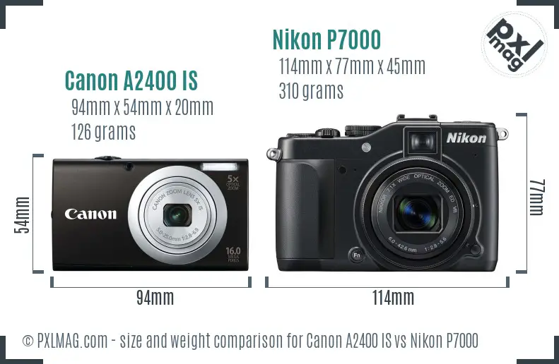 Canon A2400 IS vs Nikon P7000 size comparison