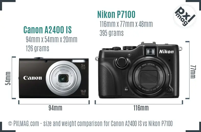 Canon A2400 IS vs Nikon P7100 size comparison