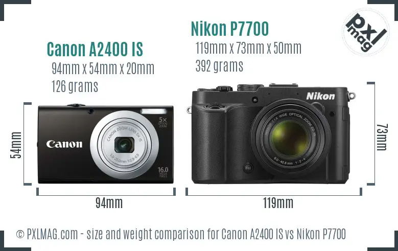 Canon A2400 IS vs Nikon P7700 size comparison