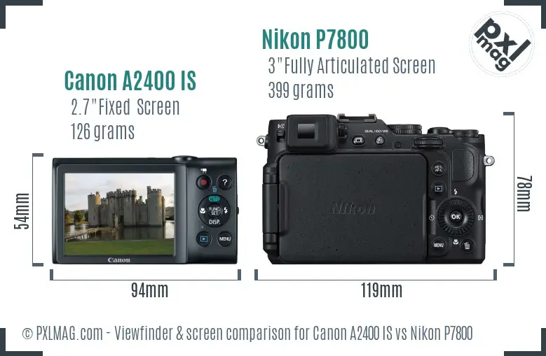 Canon A2400 IS vs Nikon P7800 Screen and Viewfinder comparison