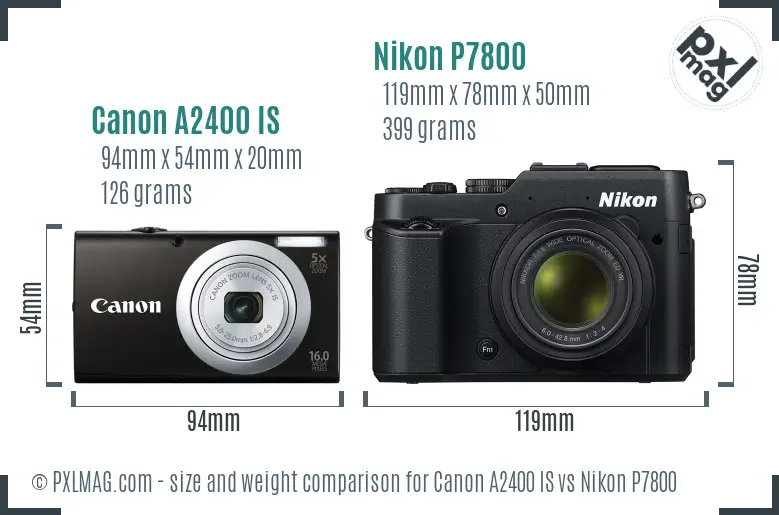Canon A2400 IS vs Nikon P7800 size comparison