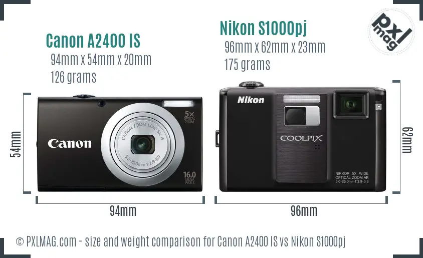 Canon A2400 IS vs Nikon S1000pj size comparison