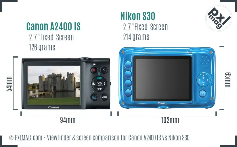 Canon A2400 IS vs Nikon S30 Screen and Viewfinder comparison