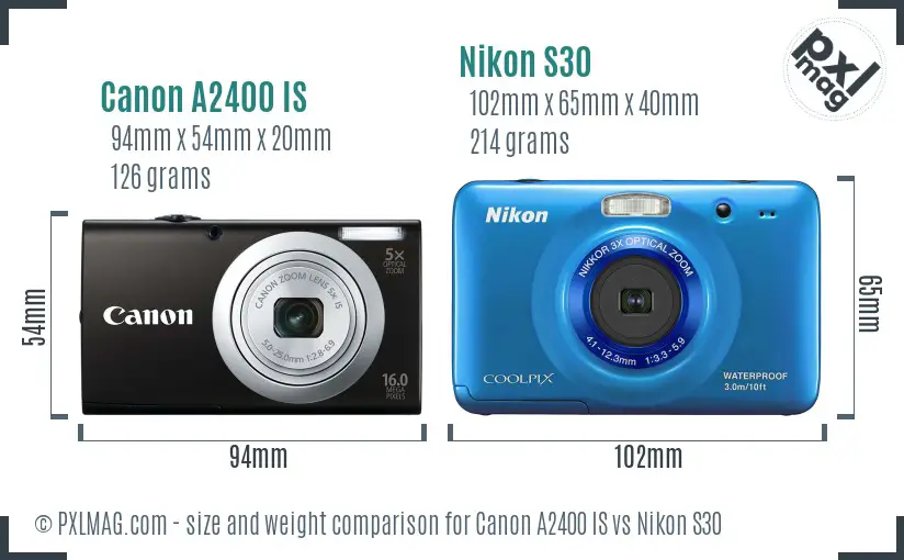 Canon A2400 IS vs Nikon S30 size comparison