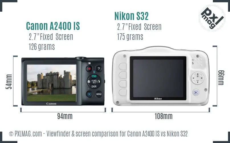 Canon A2400 IS vs Nikon S32 Screen and Viewfinder comparison