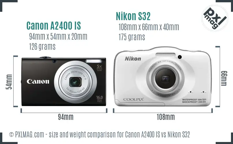 Canon A2400 IS vs Nikon S32 size comparison