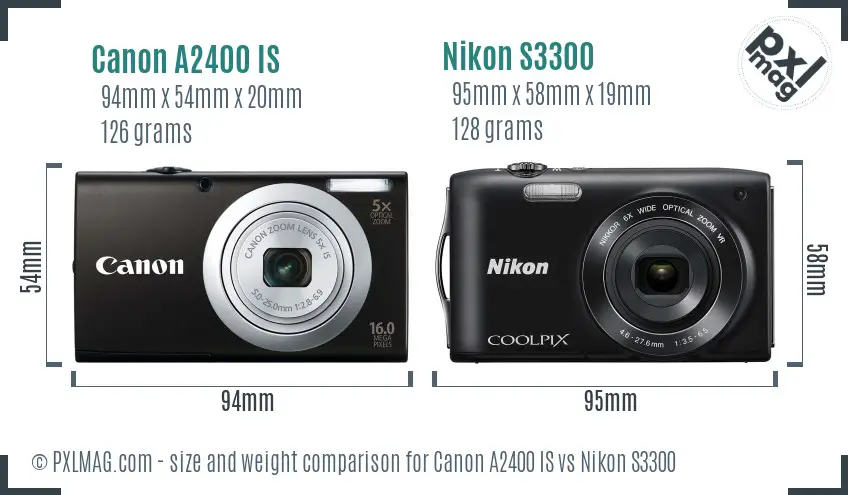 Canon A2400 IS vs Nikon S3300 size comparison