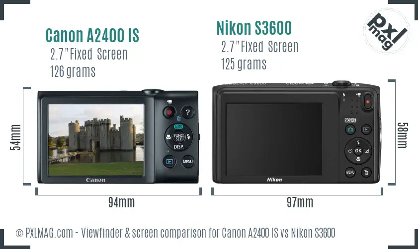 Canon A2400 IS vs Nikon S3600 Screen and Viewfinder comparison Canon A2400 IS vs Nikon S3600 Screen and Viewfinder comparison