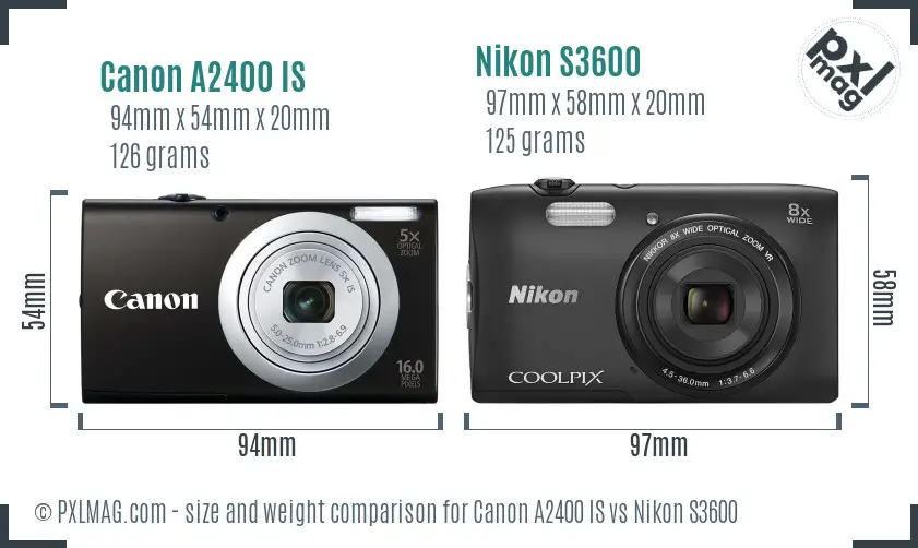 Canon A2400 IS vs Nikon S3600 size comparison Canon A2400 IS vs Nikon S3600 size comparison