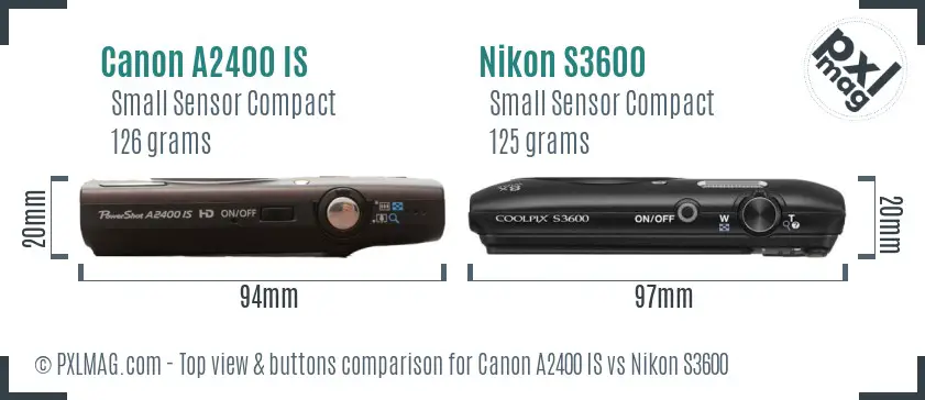 Canon A2400 IS vs Nikon S3600 top view buttons comparison Canon A2400 IS vs Nikon S3600 top view buttons comparison