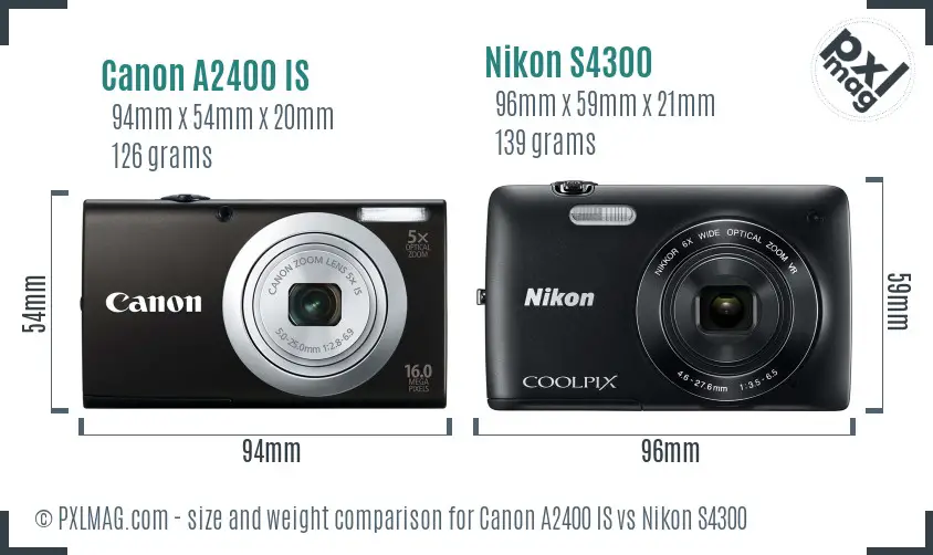Canon A2400 IS vs Nikon S4300 size comparison Canon A2400 IS vs Nikon S4300 size comparison