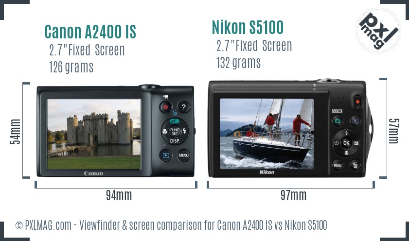 Canon A2400 IS vs Nikon S5100 Screen and Viewfinder comparison