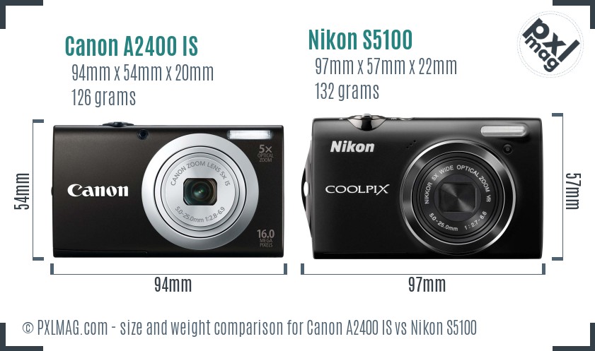 Canon A2400 IS vs Nikon S5100 size comparison