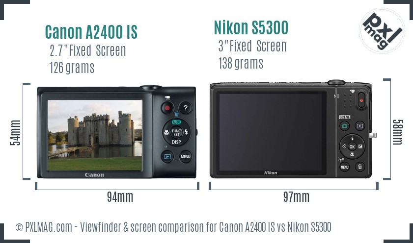 Canon A2400 IS vs Nikon S5300 Screen and Viewfinder comparison