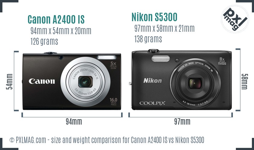 Canon A2400 IS vs Nikon S5300 size comparison