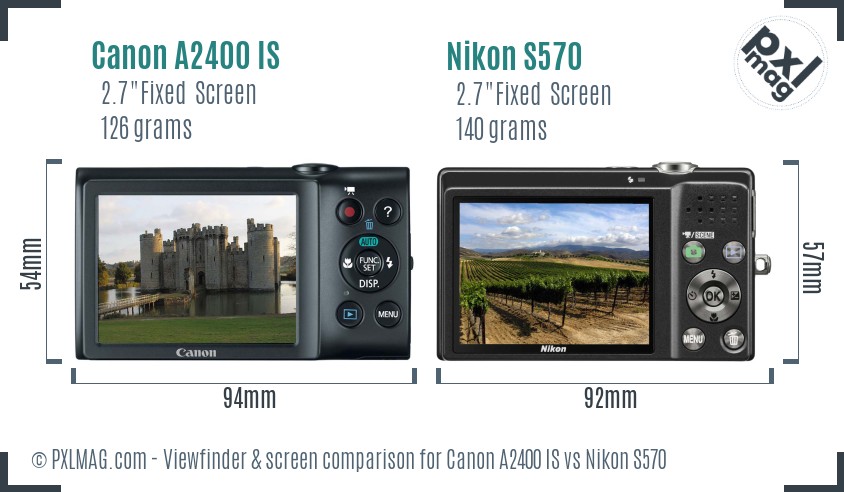 Canon A2400 IS vs Nikon S570 Screen and Viewfinder comparison