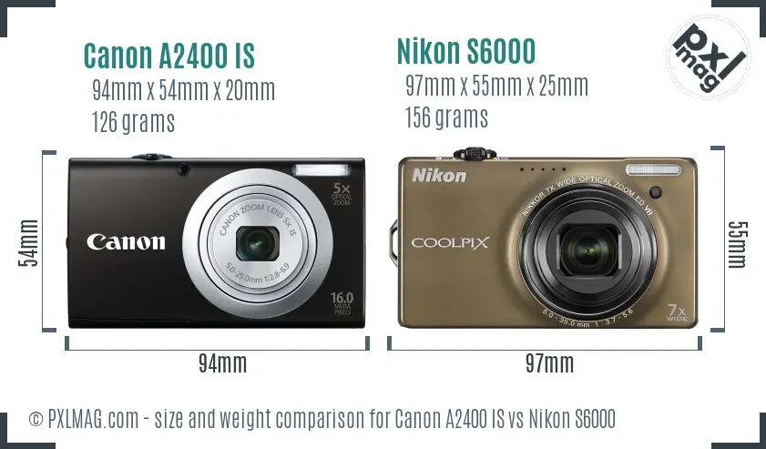 Canon A2400 IS vs Nikon S6000 size comparison