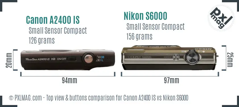 Canon A2400 IS vs Nikon S6000 top view buttons comparison