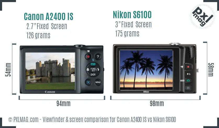 Canon A2400 IS vs Nikon S6100 Screen and Viewfinder comparison