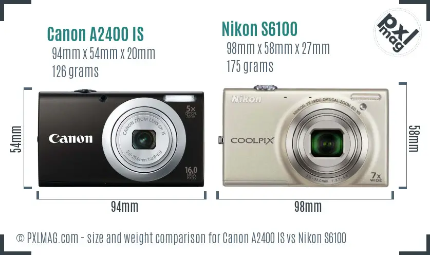 Canon A2400 IS vs Nikon S6100 size comparison