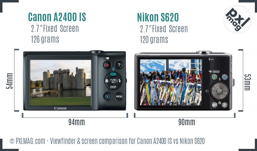 Canon A2400 IS vs Nikon S620 Screen and Viewfinder comparison