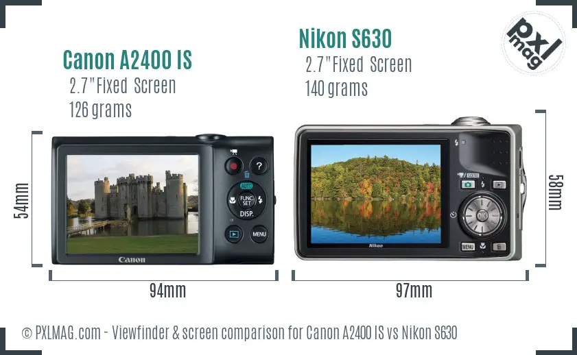 Canon A2400 IS vs Nikon S630 Screen and Viewfinder comparison