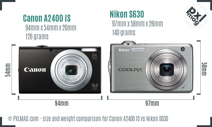 Canon A2400 IS vs Nikon S630 size comparison