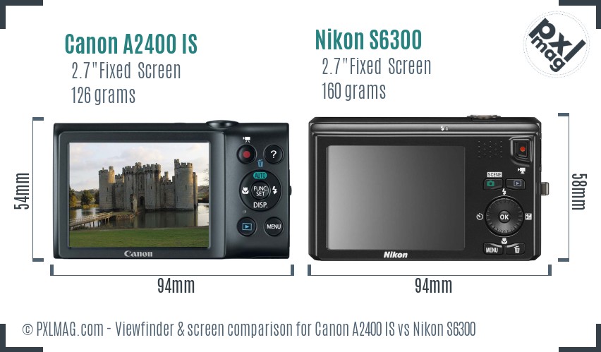 Canon A2400 IS vs Nikon S6300 Screen and Viewfinder comparison
