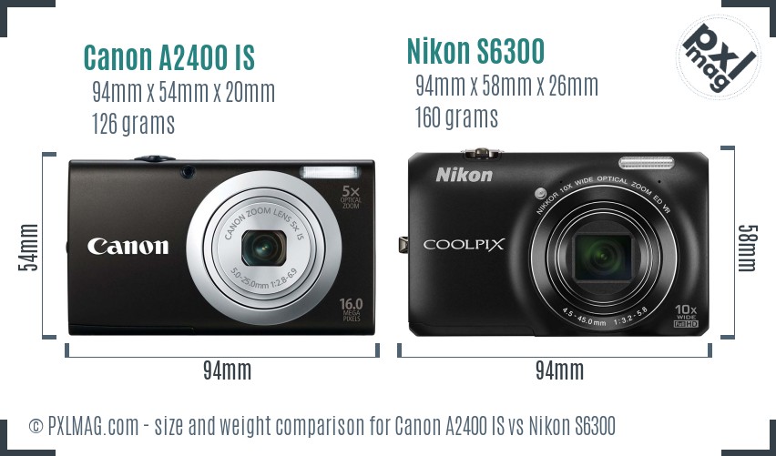 Canon A2400 IS vs Nikon S6300 size comparison Canon A2400 IS vs Nikon S6300 size comparison
