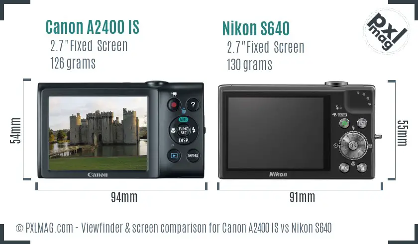 Canon A2400 IS vs Nikon S640 Screen and Viewfinder comparison