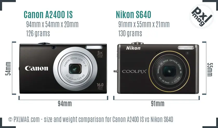 Canon A2400 IS vs Nikon S640 size comparison