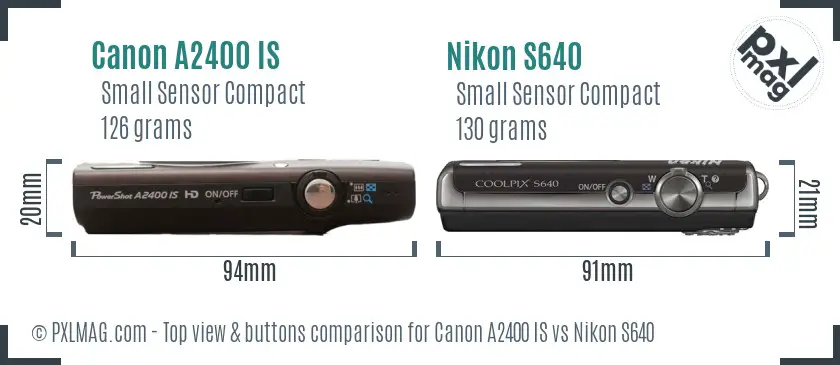 Canon A2400 IS vs Nikon S640 top view buttons comparison