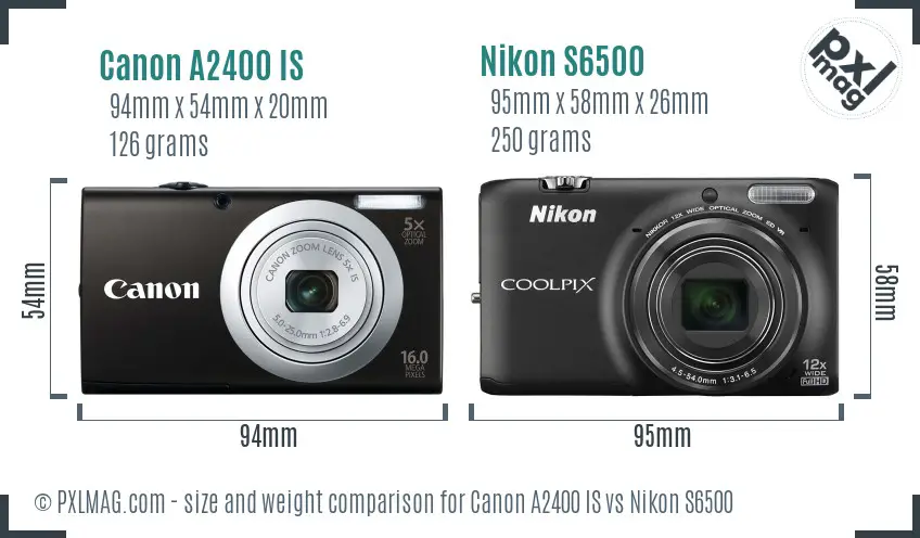 Canon A2400 IS vs Nikon S6500 size comparison