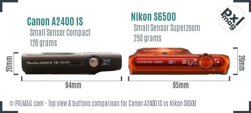 Canon A2400 IS vs Nikon S6500 top view buttons comparison