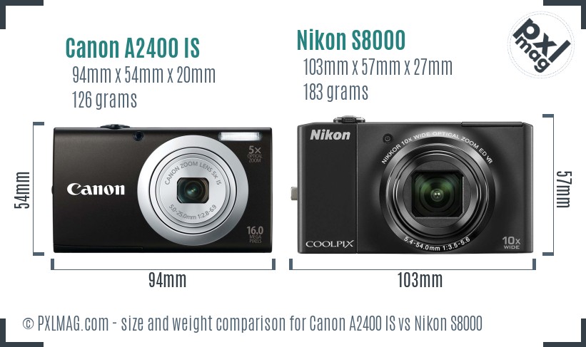 Canon A2400 IS vs Nikon S8000 size comparison