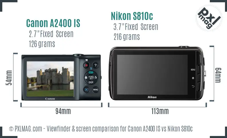 Canon A2400 IS vs Nikon S810c Screen and Viewfinder comparison