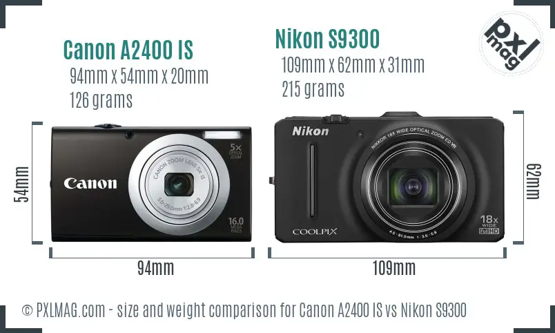 Canon A2400 IS vs Nikon S9300 size comparison