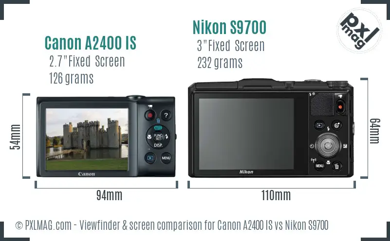 Canon A2400 IS vs Nikon S9700 Screen and Viewfinder comparison