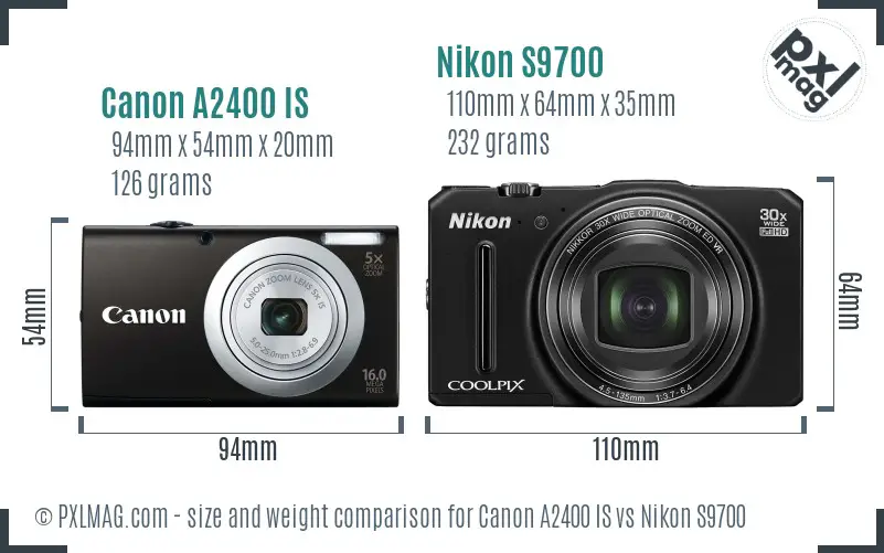 Canon A2400 IS vs Nikon S9700 size comparison