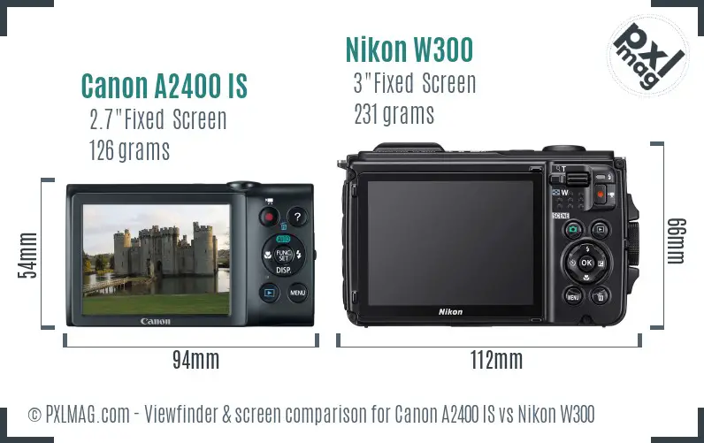 Canon A2400 IS vs Nikon W300 Screen and Viewfinder comparison