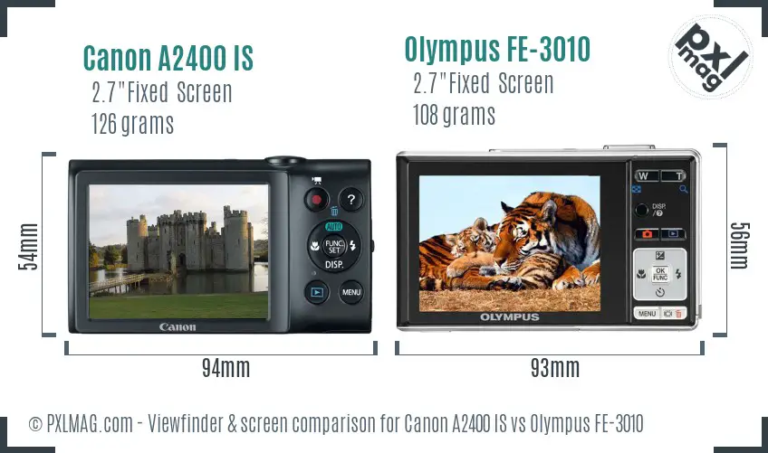 Canon A2400 IS vs Olympus FE-3010 Screen and Viewfinder comparison