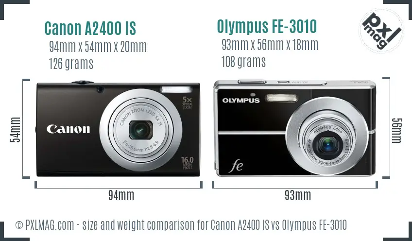 Canon A2400 IS vs Olympus FE-3010 size comparison