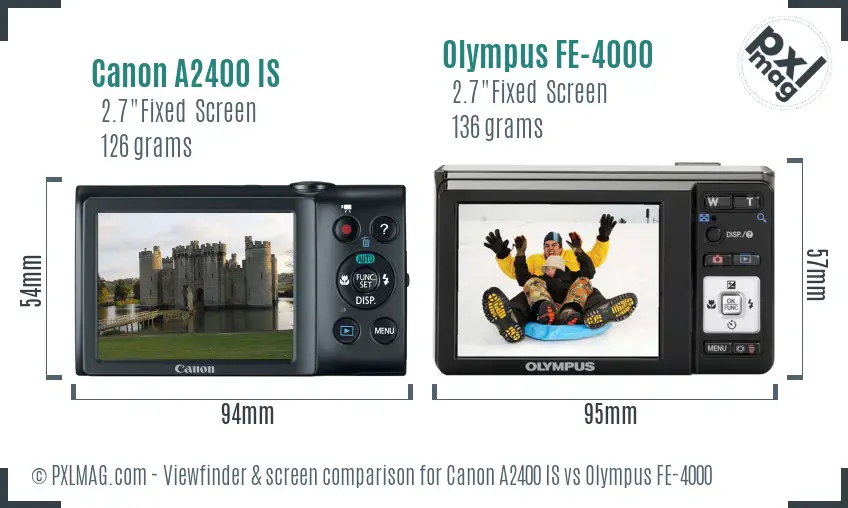 Canon A2400 IS vs Olympus FE-4000 Screen and Viewfinder comparison