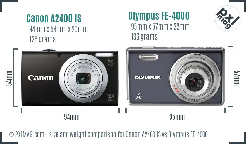 Canon A2400 IS vs Olympus FE-4000 size comparison