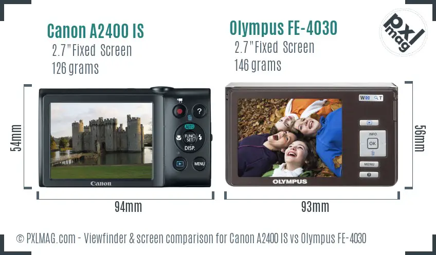 Canon A2400 IS vs Olympus FE-4030 Screen and Viewfinder comparison Canon A2400 IS vs Olympus FE-4030 Screen and Viewfinder comparison
