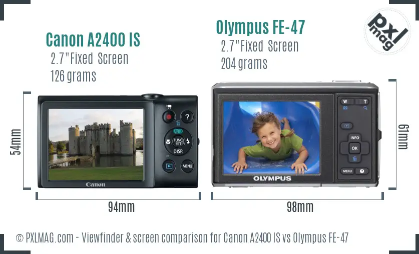 Canon A2400 IS vs Olympus FE-47 Screen and Viewfinder comparison