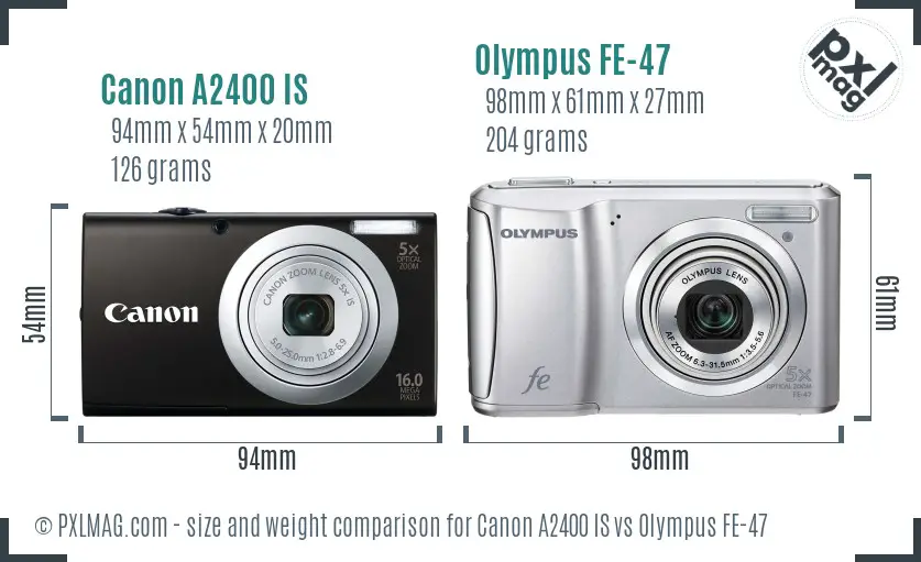 Canon A2400 IS vs Olympus FE-47 size comparison