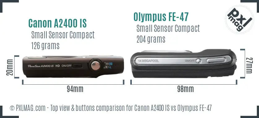 Canon A2400 IS vs Olympus FE-47 top view buttons comparison