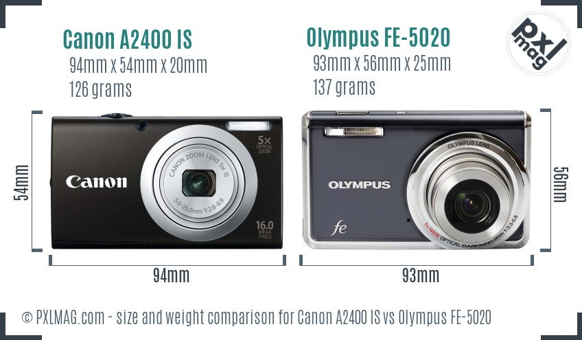 Canon A2400 IS vs Olympus FE-5020 size comparison